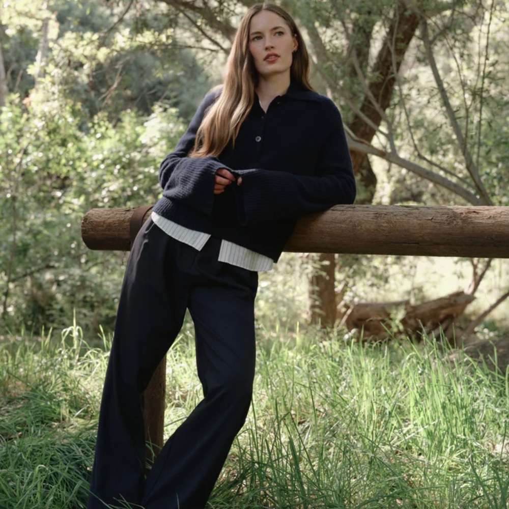 NWOT JENNI KAYNE Navy Blue Cashmere Sweater: Stevie Polo 🫐 relaxed oversized fit